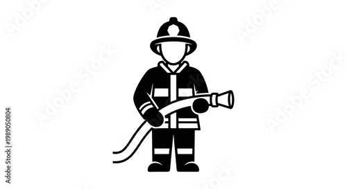 Firefighter in uniform holding hose.