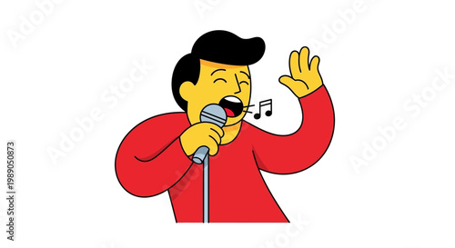 A cartoon character singing into a microphone.