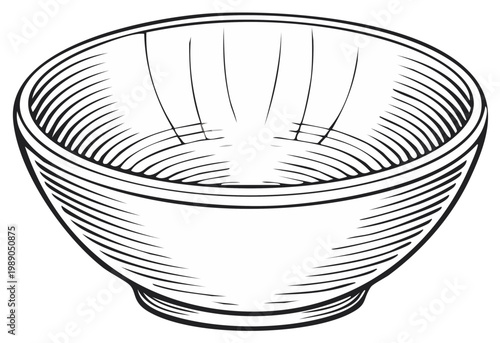 Classic bowl with etched texture in black and white line art style