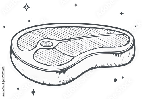 Hand drawn raw meat steak illustration with bone for food and cooking designs