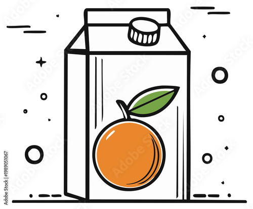 Hand drawn orange juice carton with fruit illustration and cap