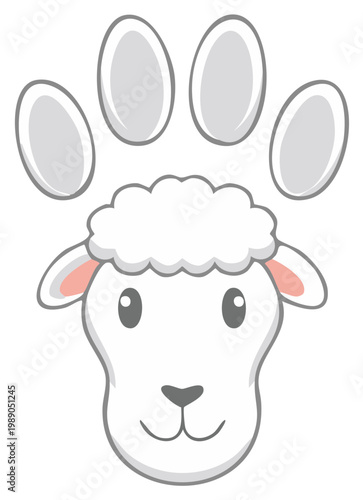 Cute Sheep Face with Paw Print Cartoon Animal Illustration Character Design