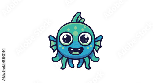 Smiling Cartoon Blue Fish Creature.