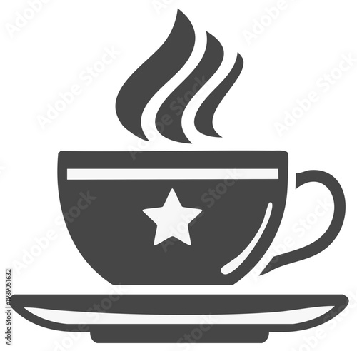 Steaming coffee cup with a star on a saucer icon graphic illustration
