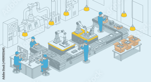 Workers in industrial manufacturing facility.