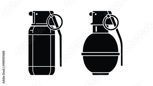 Black silhouettes of two different types of military hand grenades isolated on a plain white background for safety or tactical manuals.