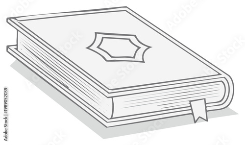 Hand drawn illustration of an open holy book with decorative cover and ribbon bookmark