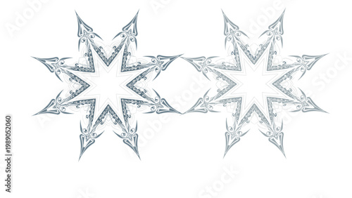 Pair of intricate light blue star or snowflake shapes with detailed symmetrical patterns isolated on a clean white background.