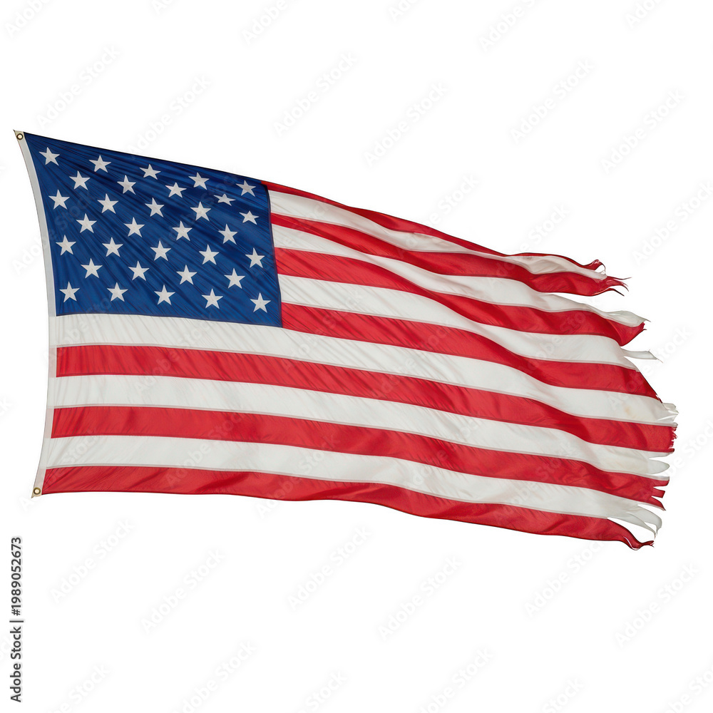 Obraz premium A weathered and tattered american flag showing signs of age with frayed edges and worn red stripes
