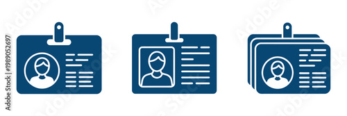ID card vector icon set featuring badge design for computer web and mobile app employee identification clean modern illustration