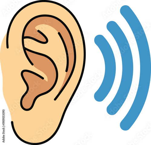 Human ear with sound waves, hearing and audio communication concept