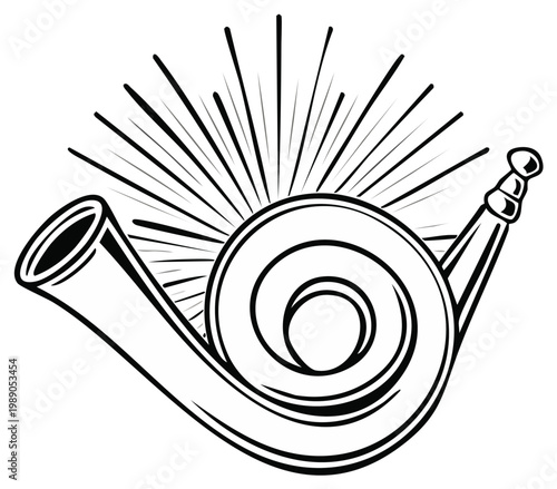 Illustration of a stylized horn with rays emanating from behind