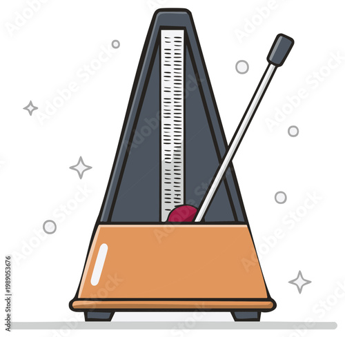 Animated metronome illustration emphasizing timing and rhythm for music education