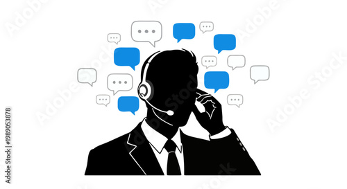 customer service representative with headset and speech bubbles