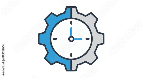 flat vector gear clock icon with blue face and white hands for time management