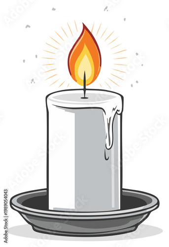Cartoon-style illustration of a burning candle on a plate.