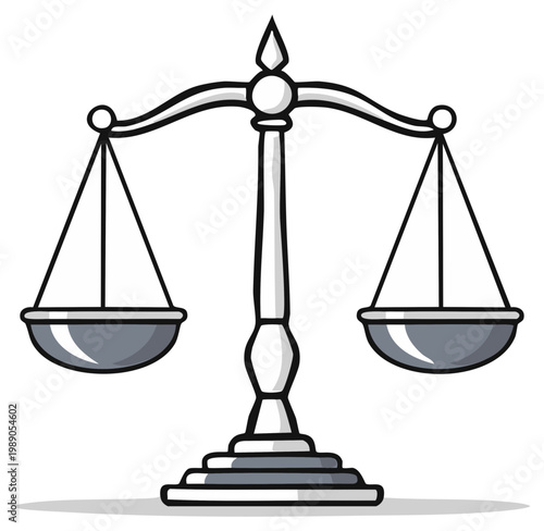 Cartoon scale of justice, equilibrium symbol, weighing concept
