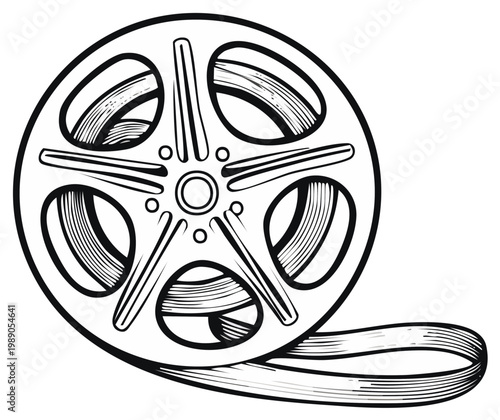 Vintage film reel with a single strip of film unspooling
