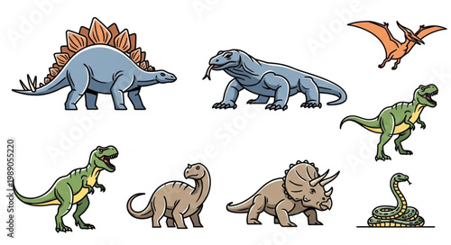 Collection of various dinosaur species and prehistoric creatures.