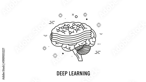 Deep Learning Concept Illustration with Stylized Brain and Network Connections