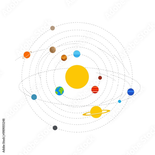 Solar System Planets Orbiting Sun, Astronomical Illustration