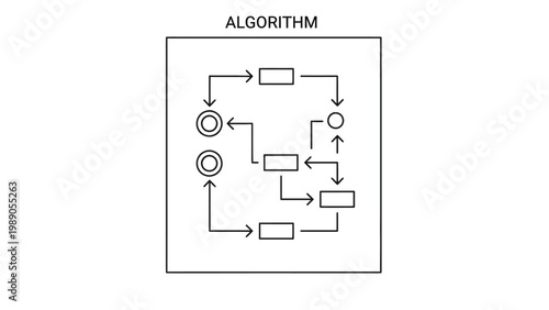 Algorithm Flowchart Diagram Showing Steps and Decisions in a Process with Connection Arrows