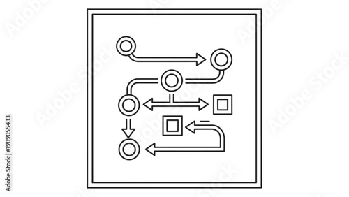 Strategic Planning and Business Process Flow Diagram with Arrows and Nodes