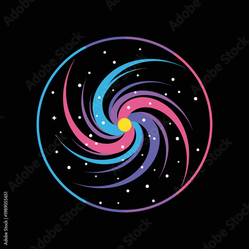 Vibrant Swirling Galaxy with Stars and Central Sun