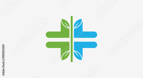 Abstract cross symbol with leaves healthcare and wellness concept design