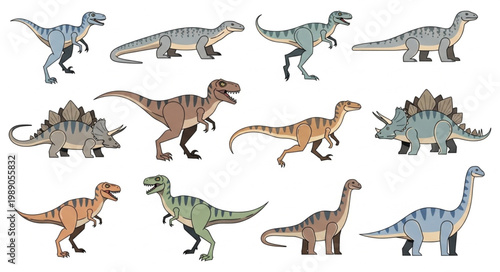 Collection of Diverse Dinosaur Toys Posed Against White Background.