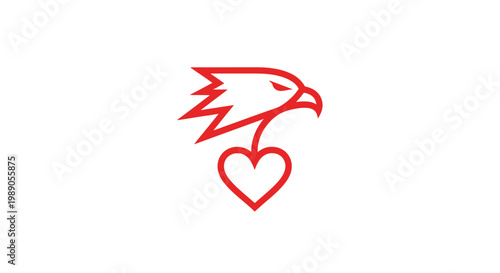 Abstract eagle head and heart logo design on white background