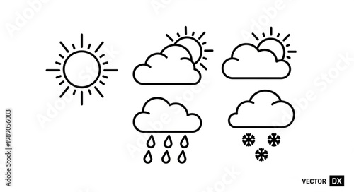 Weather icons representing sun clouds rain and snow.