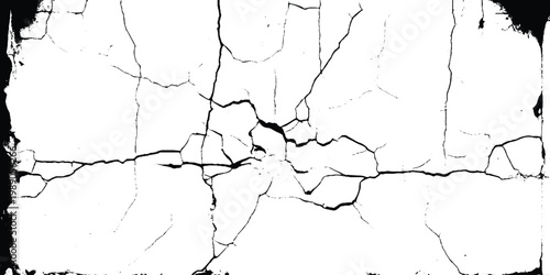 Detail of weathered pavement with deep fissures. Black and white cracked wall texture background. Vector eps10