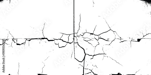 Abstract monochrome pattern of fractured stone. Grungy cracked paint texture on white background.
