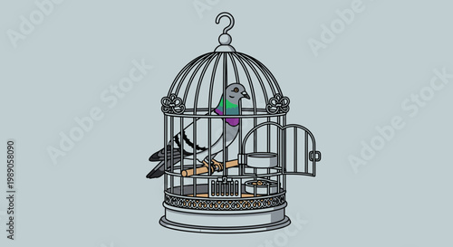 Colorful Parrot Inside Bird Cage.