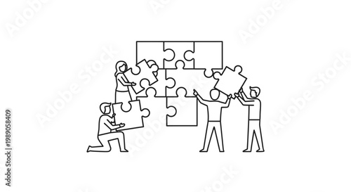 People working together on puzzle pieces.