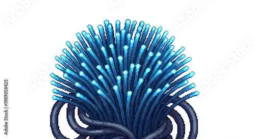 Abstract Blue Fiber Optic Strands Bundle.