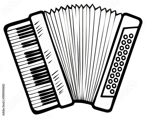 Black and white illustration of a concertina musical instrument