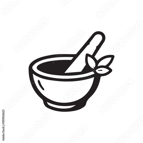 Classic Mortar Pestle with Leaf Symbolizing Holistic Health and Herbal Wellness