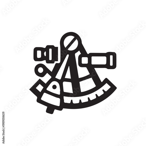 Classic Black Sextant Icon for Nautical Navigation and Celestial Measurement