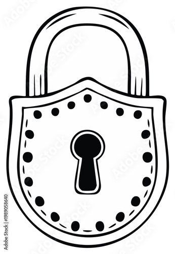 Vintage padlock drawing with keyhole and security shackle for protection and access
