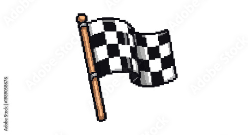 Checkered Flag Waving on a Pole.