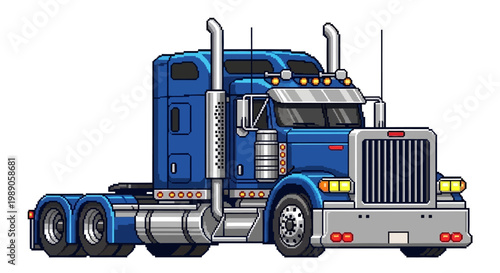 Blue Semi Truck Illustration with Chrome Details.