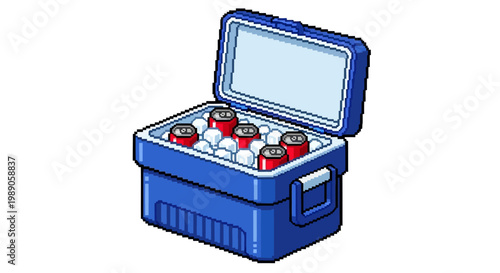 Blue Cooler Box Filled With Drinks and Ice.