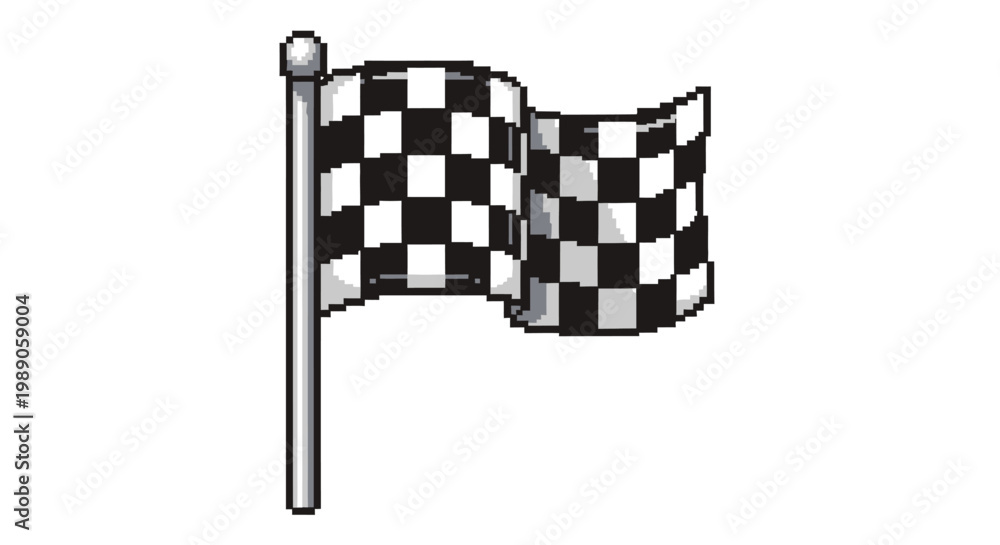 Fototapeta premium Checkered Flag Waving on Pole Symbolizing Victory and Racing.