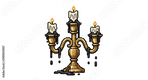 Antique Candelabra with Dripping Wax and Burning Candles.