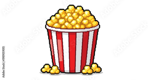 Classic Red And White Striped Popcorn Bucket Overflowing.