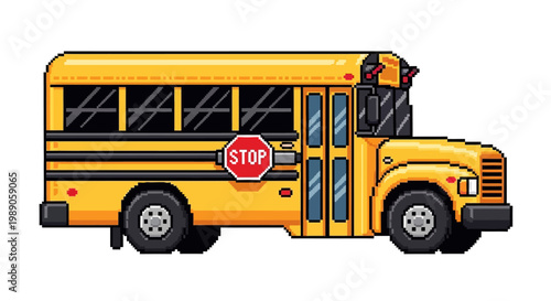 Classic Yellow School Bus Illustration with Stop Sign.