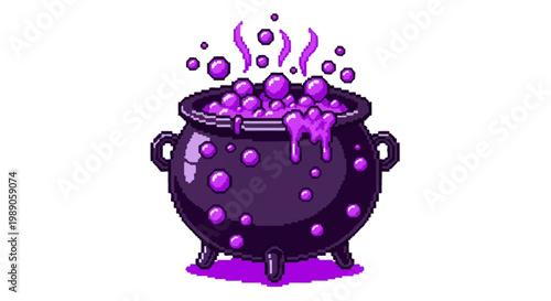 Bubbling Purple Potion in a Witchs Cauldron.