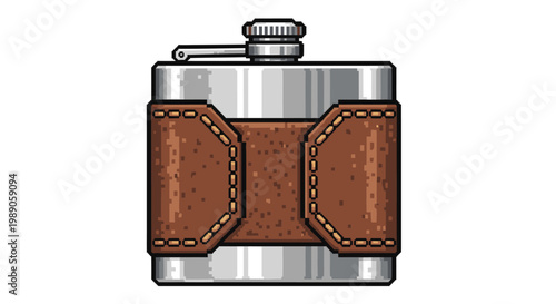 Classic Stainless Steel Flask with Brown Leather Wrap.